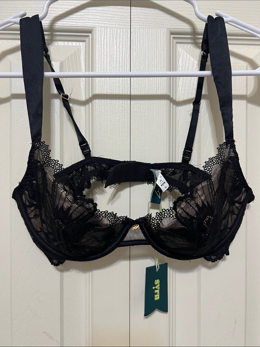 SYRN Delicate Black Lace Underwire Bra with Sheer Floral Cups